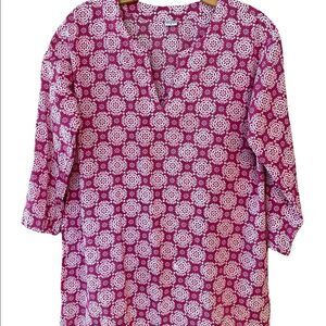 Pink SwimSuit Cover 100% Cotton V-Neck Indian Design 3/4 Sleeves Lightweight